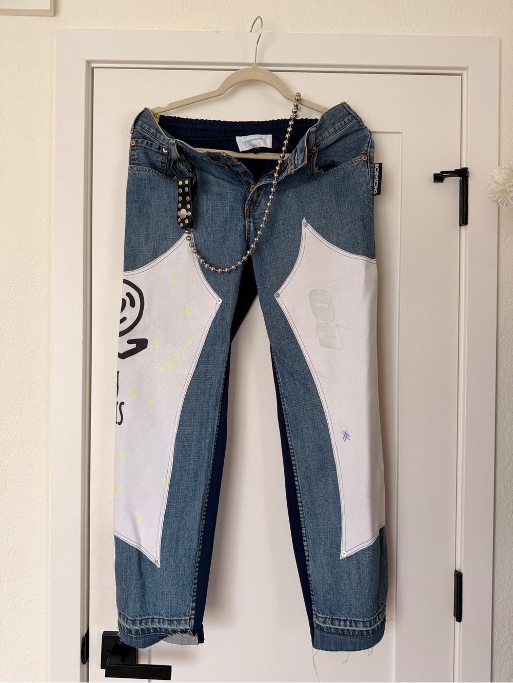 Dyson Two-Tone Blue Denim Straight-Leg Jeans with White Panels